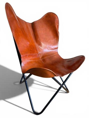 Fauteuil - Vlinderstoel - Leder, Metaal - Vlinderstoel -, Nieuw