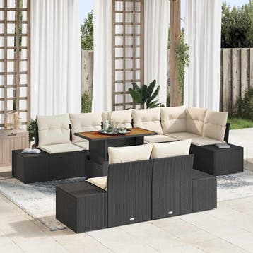 vidaXL Tuinbank Set 9 st Zwart poly rattan, Verzenden, Nieuw