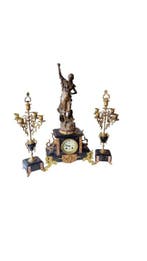 Klok en garnituur set (3) - Doppo François Moreau - Marmer,, Antiek en Kunst