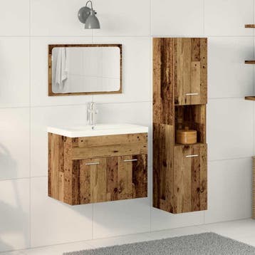 vidaXL Badkamermeubel Set 4 st Bruin Bewerkt hout, Huis en Inrichting, Badkamer | Badkamermeubels, Verzenden, Nieuw