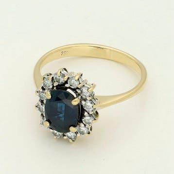 Bague - 18 carats Or jaune - Diamant - Saffier, Nieuw