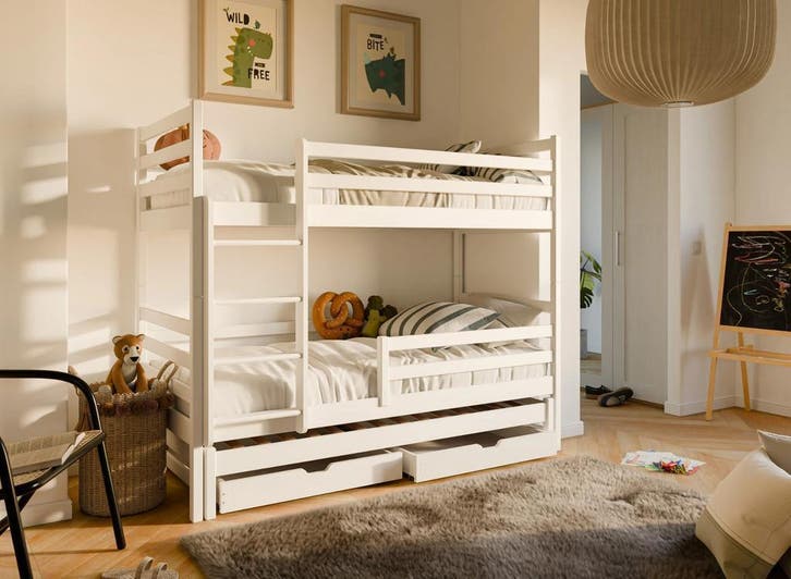 Stapelbed met Lade Luuk - 3-persoons - 90 x 200 - Wit, Kinderen en Baby's, Kinderkamer | Stapelbedden en Hoogslapers, Stapelbed