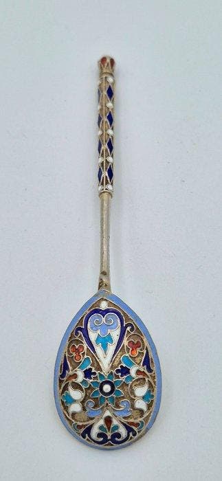 Cuillère - Argent 875 (84 Zolotniki) - ancien émail russe, Antiquités & Art