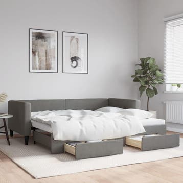 vidaXL Slaapbank onderschuifbed en lades 90x200 cm stof, Verzenden