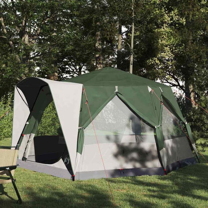 vidaXL Cabin Tent 5-Person met dak Groen en Wit 333 x 317 x, Caravans en Kamperen, Tenten, Nieuw, Verzenden