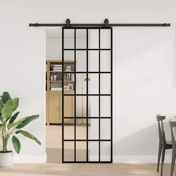vidaXL Schuifdeur met beslagset 76x205 cm ESG glas zwart, Verzenden