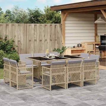 vidaXL 11-delige Tuinset met kussens poly rattan gemengd, Verzenden, Tuinset