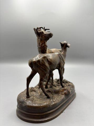 Alfred Dubucand (1828-1894) - Beeldje, Cerf et biche - 13 cm