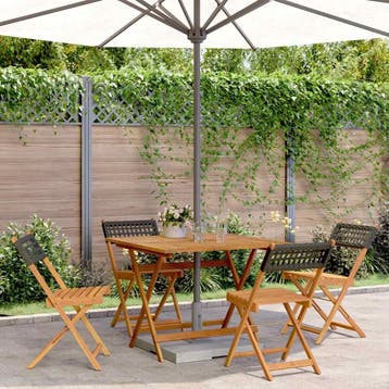vidaXL 5-delige Tuinset poly rattan en massief hout zwart, Verzenden, Tuinset