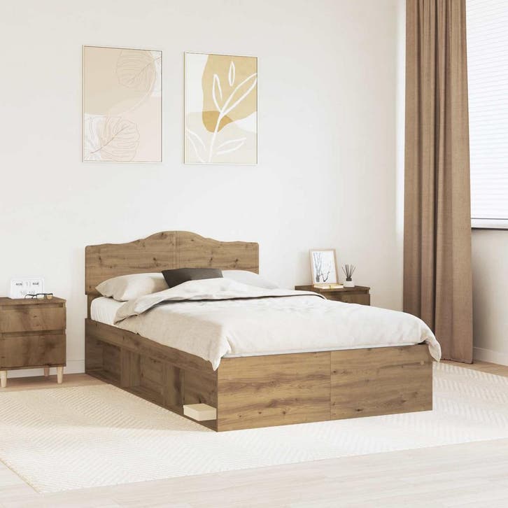 vidaXL Bedframe Ambachtelijk Eiken 120 x 200 cm Massief, Huis en Inrichting, Slaapkamer | Bedden, Nieuw, Verzenden