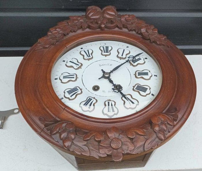 Horloge - Bois, Laiton, Émail, Verre - 1850-1900, Antiek en Kunst, Antiek | Klokken