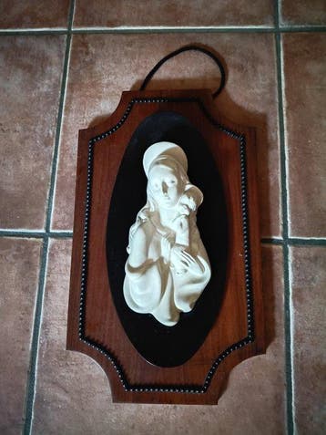 Reliëf, Madonna con Bambino - 43 cm - Hout, Keramiek - 1950
