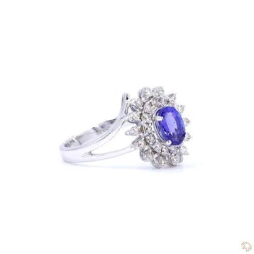 Bague - 14 carats Or blanc - 0.96ct. tw. Tanzanite - Diamant, Nieuw