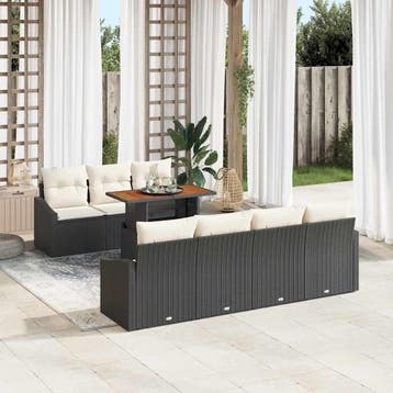 vidaXL Tuinbank Set 8 st Zwart Poly rattan, Verzenden, Nieuw
