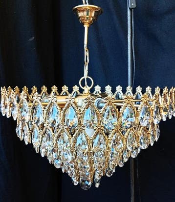 Kroonluchter - Kristal, Messing - Grote lustre tranen