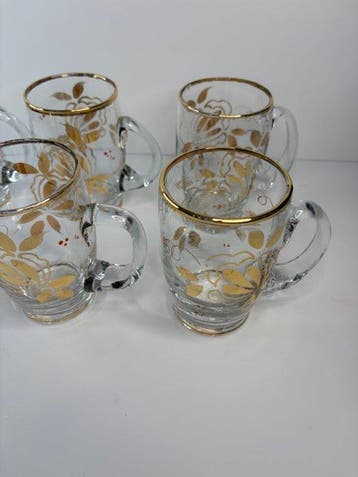 Kruik (6) - Kristal - 6 vintage karaffen, goudkleurig