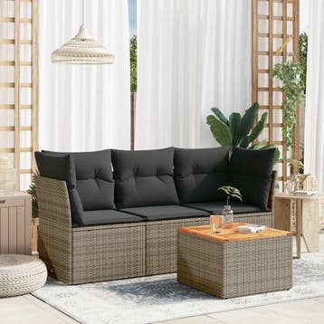 vidaXL 4-delige Loungeset met kussens poly rattan grijs, Verzenden, Loungeset