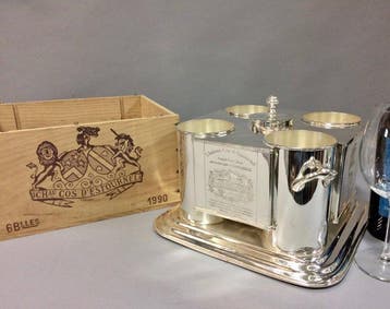 Wijnkoeler - voor 4 flessen met een vak voor ijsblokjes in