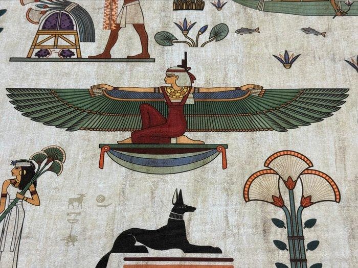 Katoenen stof in Oud-Egyptische stijl – Goden, Anubis en, Antiek en Kunst, Antiek | Tapijten, Tafelkleden en Textiel