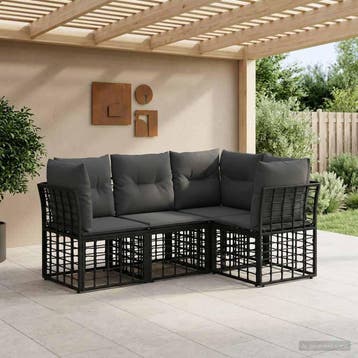 vidaXL Buiten bank set Zwart Polyester, Tuin en Terras, Verzenden, Nieuw