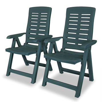 vidaXL Opklapbare ligstoelen, 2 stuks, groen plastic., Verzenden, Nieuw