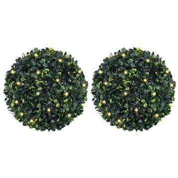 vidaXL Kunstbuxusballen met LED-verlichting 2 st 45 cm groen, Verzenden