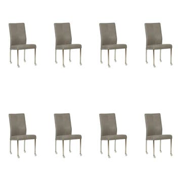 Set van 8 Leren eetkamerstoelen Comfort met wieltjes -, Ophalen of Verzenden, Nieuw, Leer, Eén