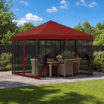 vidaXL Tuin gazebo met zijwanden 3 x 3 m Bordeauxrood, Verzenden