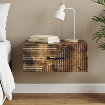 vidaXL Muurbevestigde Nachttafel Gerookt eiken 49 x 34,5 x, Verzenden, Nieuw