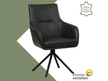 Leren draaibare eetkamerstoel Fancy - Granada Black (zwart), Nieuw, Leer, Ophalen of Verzenden, 90 cm of meer