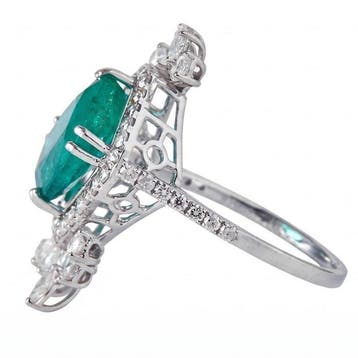 Bague tendance - 14 carats Or blanc - 4.52ct. tw. Émeraude -