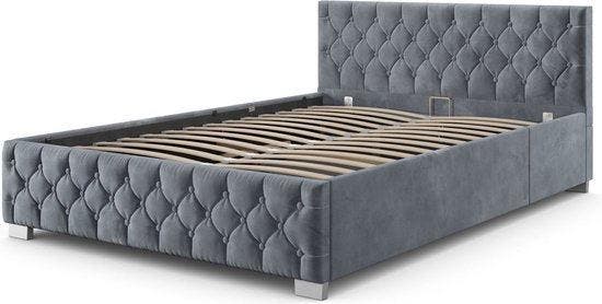 2dekans | Gestoffeerd Bed Nizza - 120 x 200 cm - Grijs - LED, Maison & Meubles, Chambre à coucher | Lits, Enlèvement ou Envoi