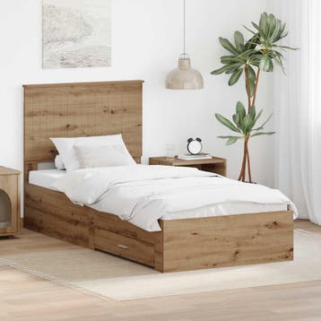 vidaXL Bedframe met lade Artisan Eiken 90 x 190 cm Bewerkt, Verzenden, Nieuw