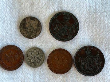 Roemenië, Rusland, Polen. Lot of 6 coins, incl. silver,