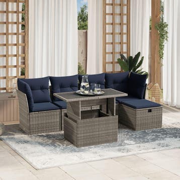 vidaXL 6-delige tuinbankset met kussens, grijs polyrotan, Verzenden, Nieuw