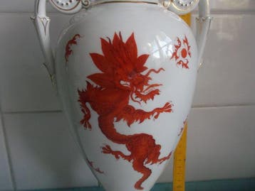 Meissen - Vase - Porcelaine - dragon rouge