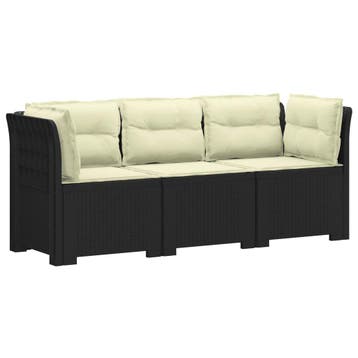 vidaXL 3-Zits Tu bank met Kussens Rattan Look PP, Verzenden