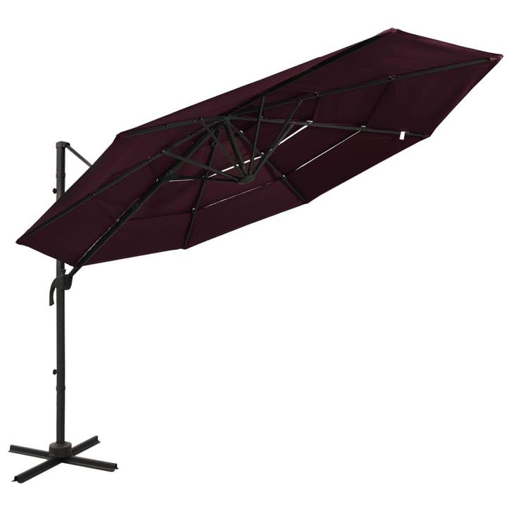 vidaXL Parasol 4-laags met aluminium paal 3x3 m bordeauxrood, Tuin en Terras, Parasols, Nieuw, Verzenden