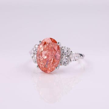Ring - 18 karaat Witgoud - 5.96ct. tw. Roze Diamant (Fancy