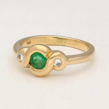Bague - 18 carats Or jaune Émeraude - Diamant