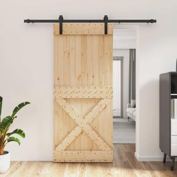 vidaXL Schuifdeur 90 x 210 cm Massief Pine Hout, Doe-het-zelf en Bouw, Deuren en Vliegenramen, Verzenden, Nieuw