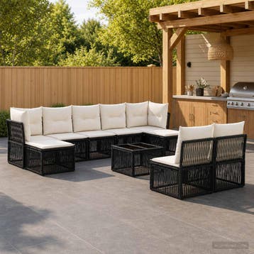 vidaXL Tuinbank Set 10 st Zwart poly rattan, Tuin en Terras, Verzenden, Nieuw