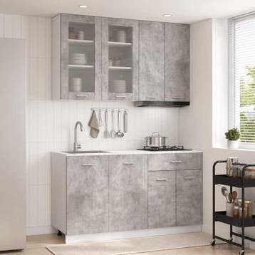 vidaXL Keukenblok LYON 4 pcs Betongrijs Bewerkt hout, Huis en Inrichting, Verzenden, Nieuw