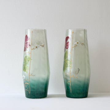 Vase (2) - Verre émaillé, Antiek en Kunst