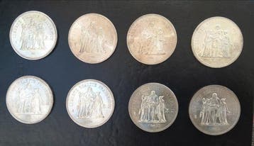 Frankrijk. 50 Francs 1975/1977 Hercule (lot de 8 monnaies en