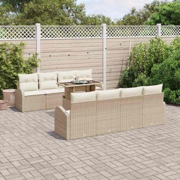 vidaXL Tuinbank Set met kussen 7 pcs Beige Poly rattan, Verzenden, Nieuw