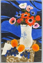 Yves Ganne (1931-2019) - Bouquet de fleurs à Fond bleu.