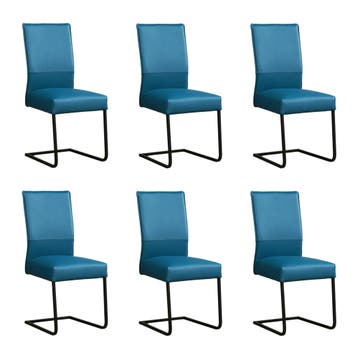 Set van 6 Leren eetkamerstoelen Remix - Toledo Turquoise, Ophalen of Verzenden