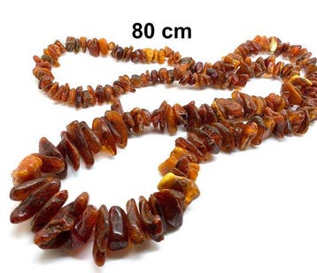 Natuurlijke hele steen Baltisch amber - lange ketting 80 cm