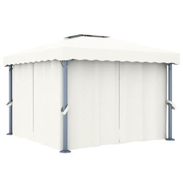 vidaXL Prieel met gordijn 3x3 m aluminium crèmewit, Verzenden
